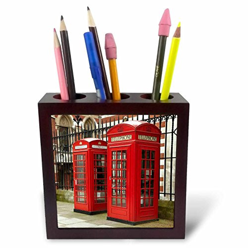 3dRose ph_82770_1 Phone Boxes, Royal Courts of Justice, London, England EU33 DWA0003 David Wall Tile Pen Holder, 5-Inch