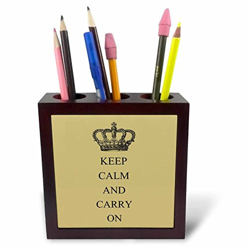 3dRose ph_99331_1 Vintage Keep Calm and Carry on-Tile Pen Holder, 5-Inch