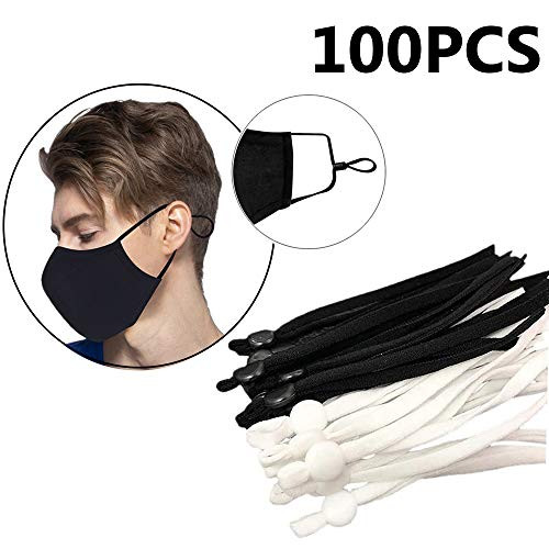 Elastic Band Cord for Sewing Crafting with Adjustable Buckle Stretchy Mask Earloop Lanyard Earmuff Rope DIY Face Mask Making Supplies 100 Pieces Black-Round Button