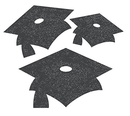 Creative Converting 12 Count Glitter Graduation Cap Cutouts, Mini, Black