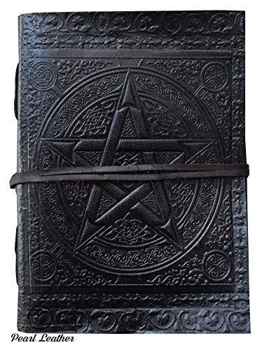 Handmade Black Pentagram Embossed Leather Diary Notebook Celtic Leather Journal Daily Sketch Book Wicca Witchcraft Writing Bound Books Planner Office Diary 7x5 Inch