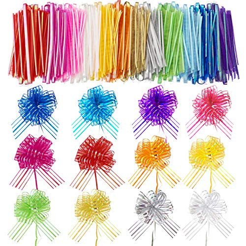 Pull Bow Large Organza Pull Bow Gift Wrapping Pull Bow with Ribbon for Wedding Gift Baskets, 6 Inches Diameter (Mixed Color, 24 Pieces)