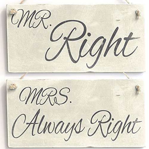Meijiafei Pair of Mr Right & Mrs Always Right Signs Unique Wedding Decorations 10"x5"