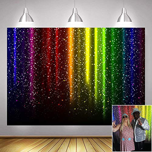 Let's Glow Party Decorations Retro Disco Music Prom Dance Photo Background 7x5ft Vinyl Colorful Rainbow Shining Glitter Sequin Neon Splatter Photography Backdrops Photo Booth Studio Props