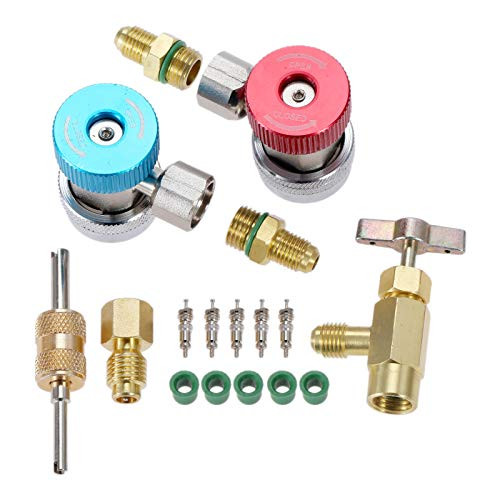 Aupoko AC R134A Adapters Quick Couplers with Can Tap Valve Kit, Adjustable R134A Adapter Fittings Quick Coupler, R134A Can Tap Valve Refrigerant Dispenser with Tank Adapter and Valve Core Remover Kit