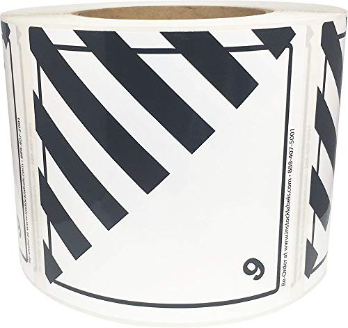 Hazard Class 9 D.O.T. Miscellaneous Dangerous Goods Labels 4x4 Inch Square 500 Adhesive Labels
