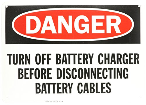 SmartSign "Danger - Turn Off Battery Charger Before Disconnecting Battery Cables" Sign | 10" x 14" Plastic