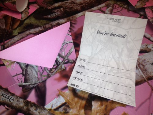 Pink Camo 8 Pack Invitations and Envelopes, Pink Camo Party Collection by Havercamp