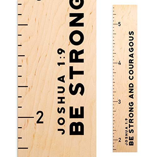 Growth Chart Art | Scripture Wooden Height Chart | Wood Growth Chart for Babies, Kids, Boys & Girls (Strong & Courageous)