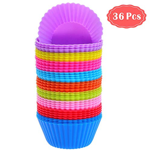 Silicone Cupcake Baking Cups, Anezus 36 Pack Silicone Baking Cups Reusable Silicone Muffin Liners Cupcake Cups for Muffins, Cupcakes and Candies