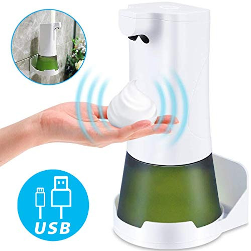 CAVN Automatic Soap Dispenser, Touchless 350ml Foaming Soap Dispenser, Stand & Wall Mount, USB Rechargeable Infrared Motion Sensor Soap Dispenser for Kitchen, Bathroom, Office & Hotel