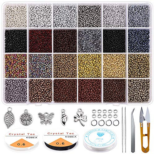 Yholin Glass Seed Beads Started Kit,19200pcs 2mm 12/0 Small Craft Beads with Jump Rings,Charms,Spacer Beads,Beading Thread,Tweezers,Scissors and Elastic String for DIY Bracelet Jewelry Making Supplies Yholin Glass Seed Beads Started Kit,19200pcs 2mm 12/0 Small Craft Beads with Jump Rings,Charms,Spacer Beads,Beading Thread,Tweezers,Scissors and Elastic String for DIY Bracelet Jewelry Making Supplies