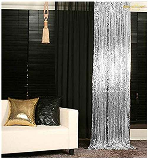 Sequin Curtains 2 Panels Silver 2FTx8FT Sequin Photo Backdrop Silver Sequin Backdrop Curtain Pack of 2-1011E