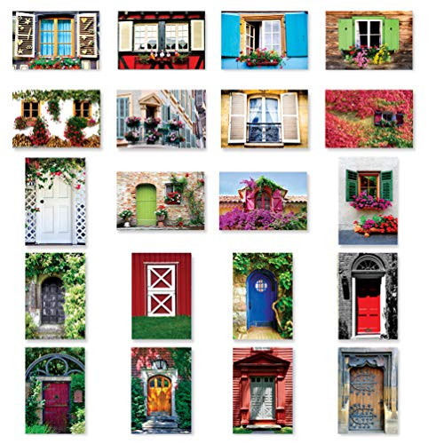 DOORS & WINDOWS postcard set of 20. Post card variety pack with door and window theme postcards. Made in USA.