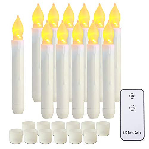 Raycare LED Flameless Taper Candles Battery Operated with Remote, Flameless Taper Window Candles Flickering Warm White Light, Set of 12 Fake Candles for Halloween, Christmas, Wedding
