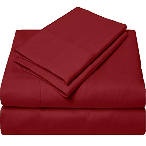 SGI bedding Queen Sheets Luxury Soft 100% Egyptian Cotton - Sheet Set for Queen Mattress Burgundy Solid 600 Thread Count Deep Pocket