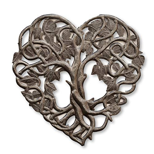 Heart Wall Decor, Tree of Life, Decoration of Love and Friendship Wall Hanging Plaque, Peace, Handmade in Haiti, 16 In. x 16 In. (Heart Shaped Tree)