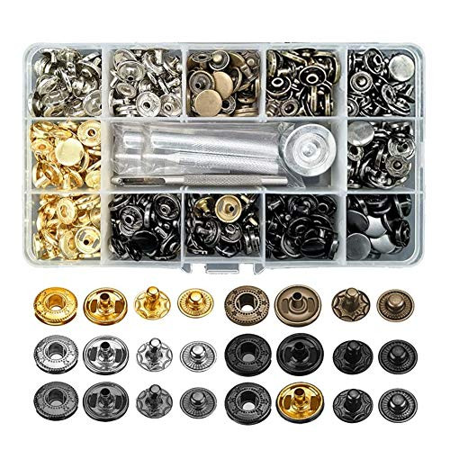Snap Button,150 Set Leather Snap Fasteners Kit Metal Snaps Button Press Studs with Setting Tools for Clothes, Jackets, Jeans Wears, Bracelets, Bags Snap Button,150 Set Leather Snap Fasteners Kit Metal Snaps Button Press Studs with Setting Tools for Clothes, Jackets, Jeans Wears, Bracelets, Bags