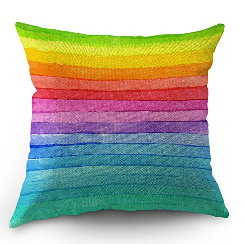 Moslion Rainbow Pillow Cover Summer Rainbow Stripes Cotton Linen Decorative Throw Pillow Case 18 x 18 Inch Standard Square Cushion Cover for Sofa Bedroom Men Women Multicolor