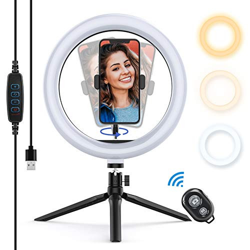 10.2 Selfie Ring Light with Tripod Stand&Phone Holder,Yoozon Dimmable Led Desktop RingLight with 3 Light Modes&10 Brightness for TikTok YouTube Vlog Video Shooting,Makeup,Photography,Live Streaming