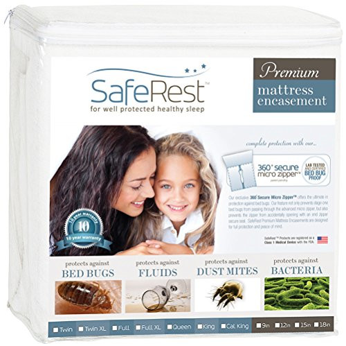 SafeRest Premium Zippered Mattress Encasement - Lab Tested Bed Bug Proof, Dust Mite and Waterproof - Hypoallergenic, Breathable, Noiseless and Vinyl Free (Fits 15-18 in. H) - King Size SafeRest Premium Zippered Mattress Encasement - Lab Tested Bed Bug Proof, Dust Mite and Waterproof - Hypoallergenic, Breathable, Noiseless and Vinyl Free (Fits 15-18 in. H) - King Size