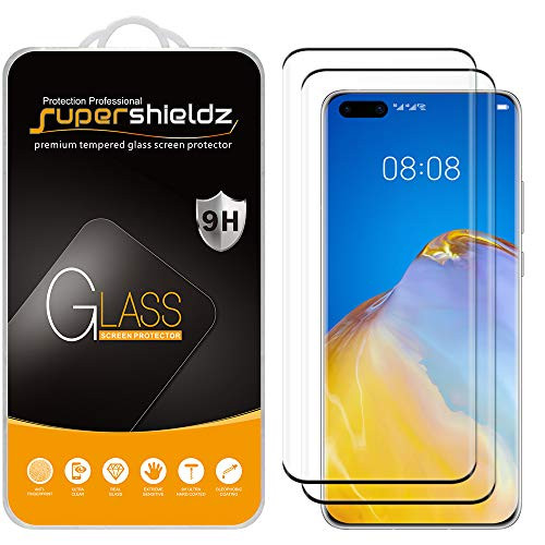 (2 Pack) Supershieldz for Huawei P40 Pro and P40 Pro Plus Tempered Glass Screen Protector, (Full Cover) (3D Curved Glass) Anti Scratch, Bubble Free (Black)