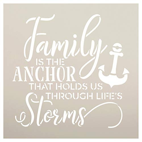 Family is The Anchor Stencil by StudioR12 | DIY Modern Country Farmhouse Home Decor | Inspirational Cursive Word Art | Craft & Paint Wood Sign | Reusable Mylar Template | Select Size (8 x 8 inch)
