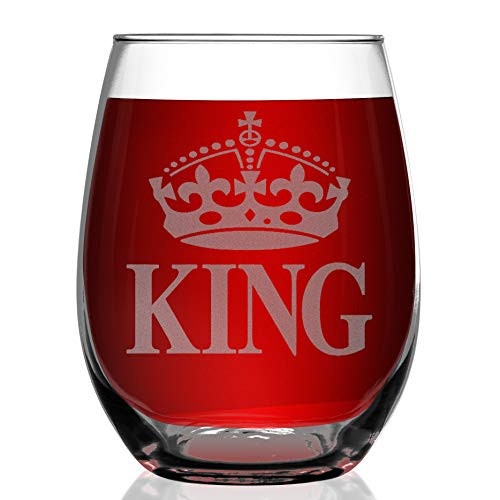 Shop4Ever Crown King Laser Engraved Stemless Wine Glass (15 oz.)