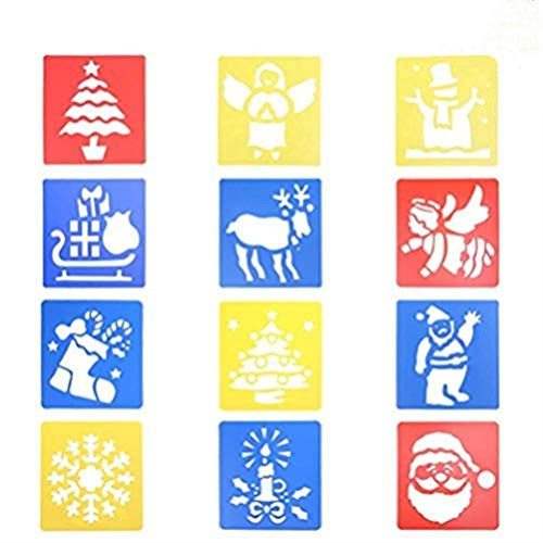 12 Pcs Plastic Christmas Stencils Washable Painting Drawing Template for Kids Crafts School Projects