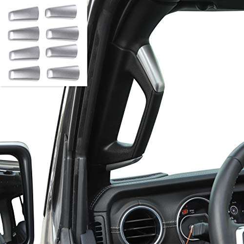 RT-TCZ A&B Pillar Grab Handles Decoration ABS Trim Cover for 2018-2020 Jeep Wrangler JL 4 Door Silver Color 8 PCS