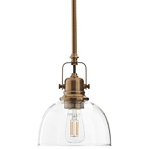 Amazon Brand  Stone & Beam Vintage Ceiling Pendant Lighting Fixture With Light Bulb And Clear Glass Shade - 7 x 7 x 17.25 Inches, 11.75 - 59.25 Inch Cord, Gold Amazon Brand  Stone & Beam Vintage Ceiling Pendant Lighting Fixture With Light Bulb And Clear Glass Shade - 7 x 7 x 17.25 Inches, 11.75 - 59.25 Inch Cord, Gold