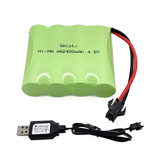 Gecoty 4.8v Battery Pack,2400mAh nimh Battery Pack,Rechargeable RC Battery with Charge Cable,SM 2P Plug for Trucks 1:18, 1:16,1:14,Remote Control Car,RC 4x4 Trucks