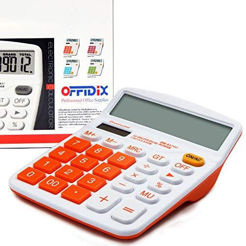OFFIDIX Office Desk Calculator 12 Digit Large LCD Display Calculator Office Desktop Calculator, Dual Power Electronic Calculator (Orange)