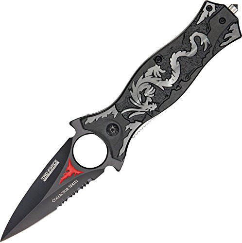 TAC Force TF-707GY Assisted Opening Folding Knife, Black Half-Serrated Blade, Grey Dragon Handle, 4-1/2-Inch Closed