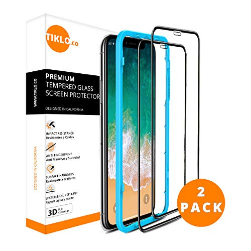 Tiklo Screen Protector for iPhone 11 Pro Max, iPhone XS Max [6.5][2Packs] Premium Tempered Glass [3D Edge to Edge Full Coverage] Drop & Scratch Protection [Easy Install] Installation Frame Include