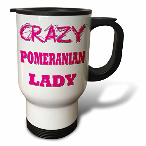 3dRose tm_175233_1" Crazy Pomeranian Lady" Travel Mug, 14 oz, Multicolor