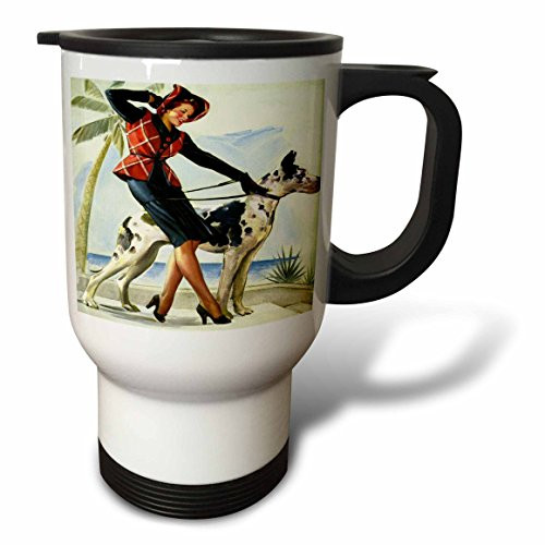 3dRose tm_204161_1 Print of Elvgren Pinup with Great Dane Travel Mug, 14 oz, White