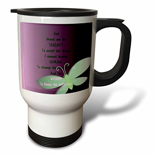 3dRose tm_47246_1" Serenity Prayer Butterfly Purple Art Stainless Steel" Travel Mug, 14 oz, Multicolor