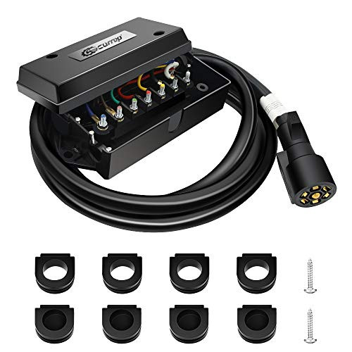 7 Way Trailer Cord with 7 Gang Junction Box - 8 Feet Harness Inline Cord - Weatherproof,Corrosion Resistant - Truck Camper Blade Molded RV Cable Wire Connector Trailer Plug Cord