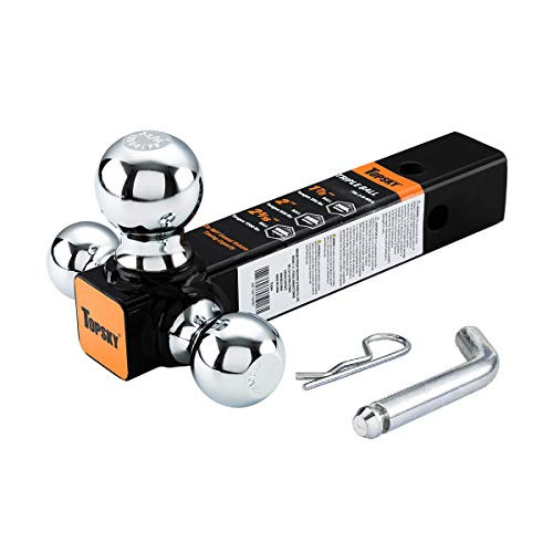 TOPSKY TS2007 Trailer Hitch Tri Ball Mount, 2 Inch Receiver, Hollow Shank Tow Hitch & Hitch Pin and Clip, Black & Chrome