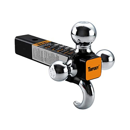 TOPSKY TS2011 Trailer Hitch Tri Ball Mount with Hook, 2 Inch Receiver, Hollow Shank Tow Hitch, Black & Chrome