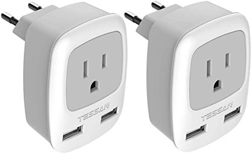 European Plug Adapter 2 Pack, TESSAN International Travel Power Outlet Adaptor with 2 USB, Charger from USA to Most of Europe EU Spain Iceland Germany France Italy Israel (Type C) European Plug Adapter 2 Pack, TESSAN International Travel Power Outlet Adaptor with 2 USB, Charger from USA to Most of Europe EU Spain Iceland Germany France Italy Israel (Type C)