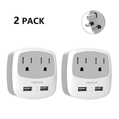 UK Ireland Power Plug Adapter, TESSAN Type G Travel Adaptor for US to London England Scotland British Hong Kong Kenya Dubai - UK Charger Adapter with 2 USB 2 Electrical Outlets, 2-Pack UK Ireland Power Plug Adapter, TESSAN Type G Travel Adaptor for US to London England Scotland British Hong Kong Kenya Dubai - UK Charger Adapter with 2 USB 2 Electrical Outlets, 2-Pack