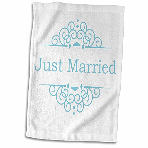 3D Rose Just Married in Blue with Fancy Swirls Stylish Classy Wedding Marriage Gifts for The Bride and Groom Towel, 15" x 22", Multicolor