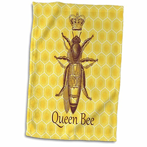 3D Rose Stately Queen Bee with Royal Crown Over Yellow Honeycomb Hand Towel, 15" x 22", Multicolor