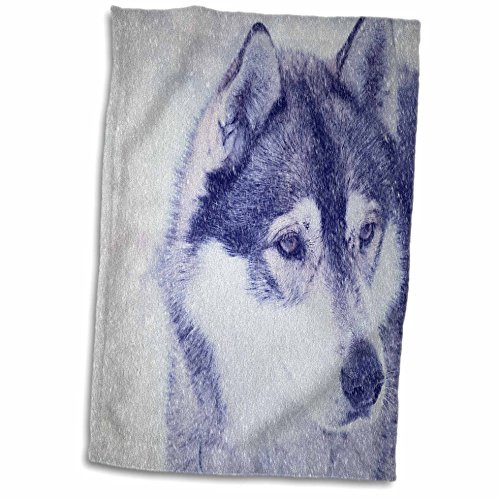 3D Rose Siberian Husky Hand Towel, 15" x 22", Multicolor