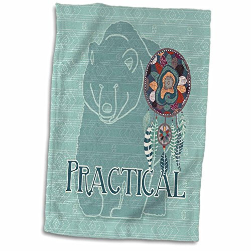 3D Rose Bear Native American Animal Spirit with A Dream Catcher Practical Hand Towel, 15" x 22", Multicolor