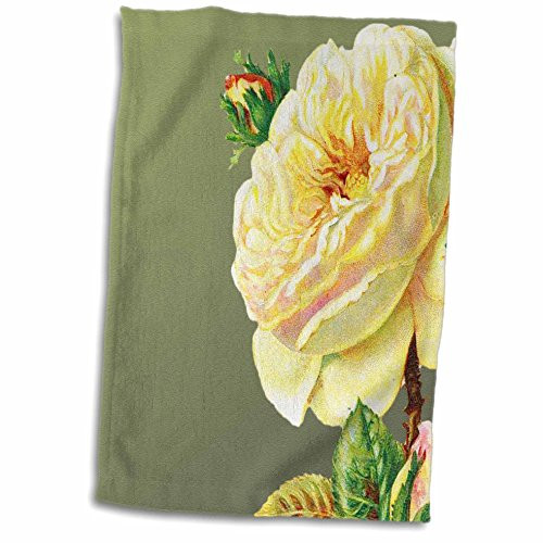 3D Rose Large Yellow Rose On Dark Green Background Hand Towel, 15" x 22"
