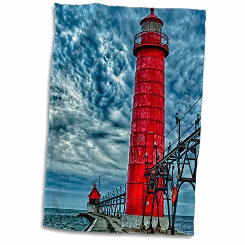 3D Rose USA-Grand Haven-Michigan-Lighthouse Hand Towel, 15" x 22"