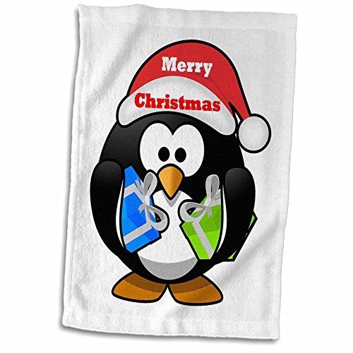 3D Rose Image of Adorable Christmas Penguin with Presents Hand Towel, 15" x 22"